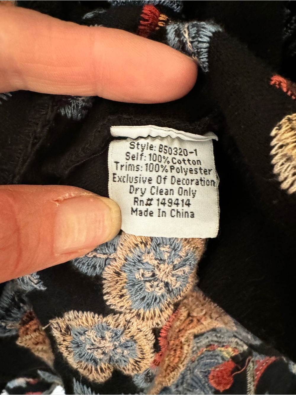 Johnny Was Black Draped Cardigan with Blue Geometric and Multicolor Floral Trim - Picture 4 of 11